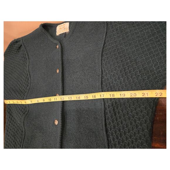 TALLY HO 100% Boiled Wool Vintage Cardigan Green Button Medium - Picture 9 of 10